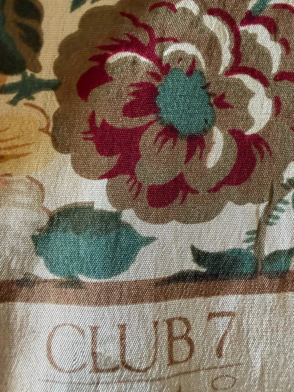 Echo Club 7 Floral 100% Silk Scarf in Cream, Teal, Pink